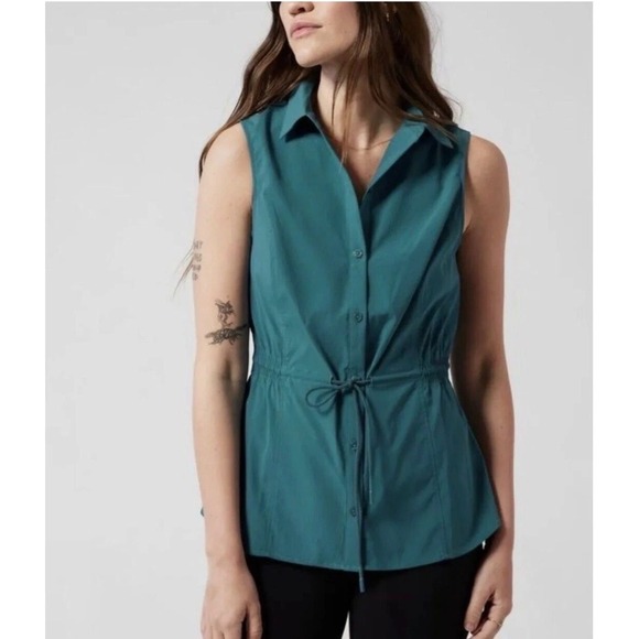 Athleta Tops - Athleta Levitate Poplin Tank Women L Teal Blue NWT Activewear Outdoor Utility